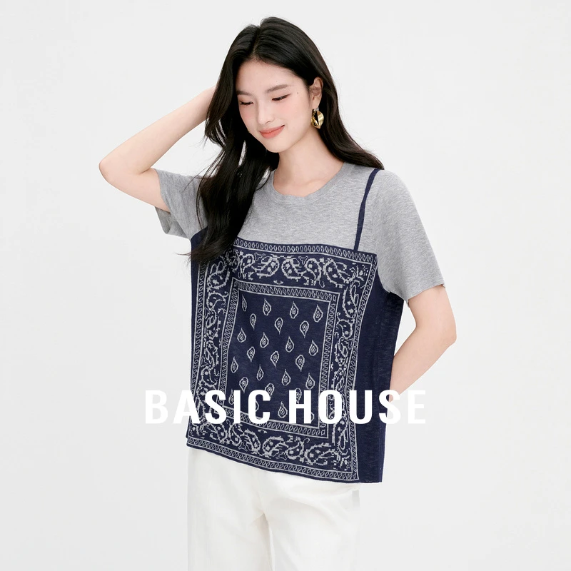 Basic House/百家好夏季新款撞色复古韩系ins针织衫-B0625B5EBZ2