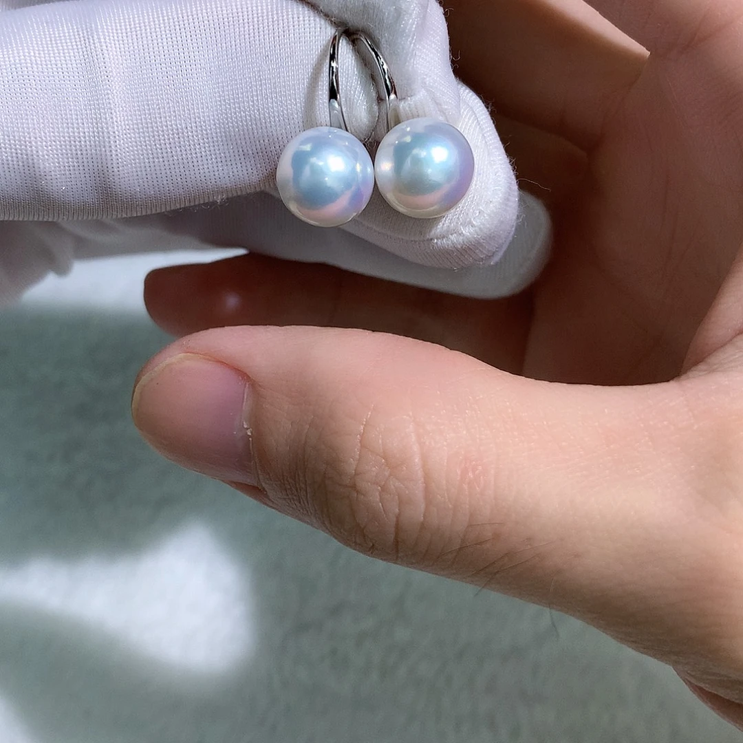 耳饰银S925镶嵌淡水珍珠10-11mm