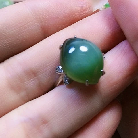 和田玉戒指银S925镶嵌