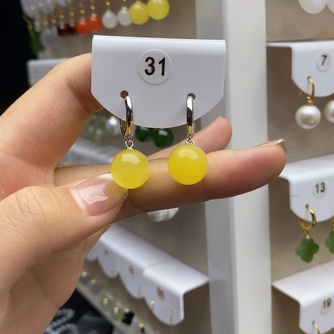 蜜蜡银S925镶嵌耳饰