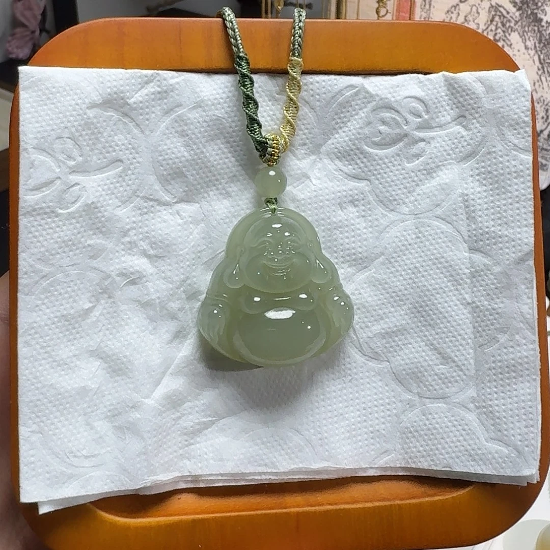 吊坠(不含链)未镶嵌和田玉30×12晴水佛公高冰起胶起荧