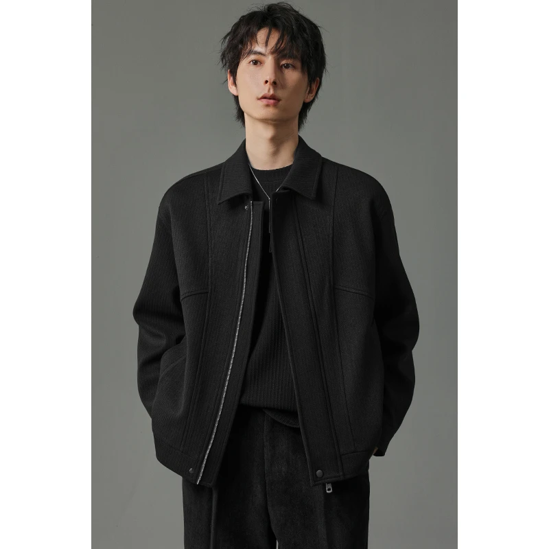 春秋短款翻领夹克百搭男港风拉链设计师款简约休闲时尚外套