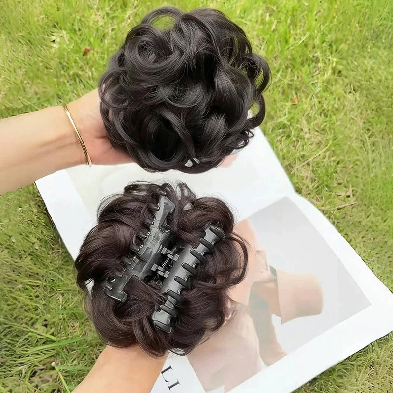 假发女短卷发抓夹式花苞头发圈发夹盘发丸子头鸡窝花苞头蓬松神器