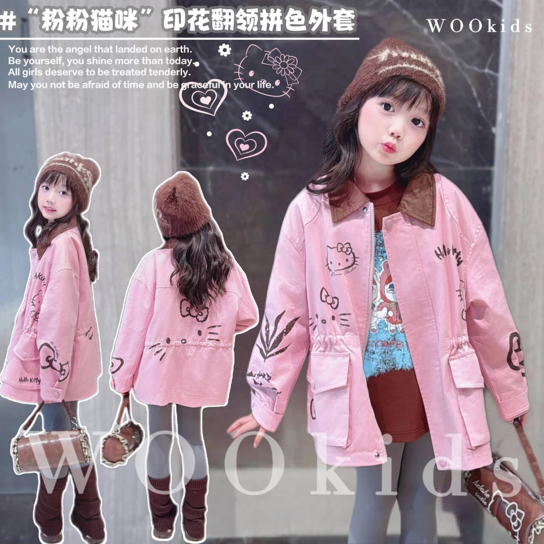现货-WOOkids8【粉粉猫咪】亲子童装设计师拼色夹克外套 W25080201