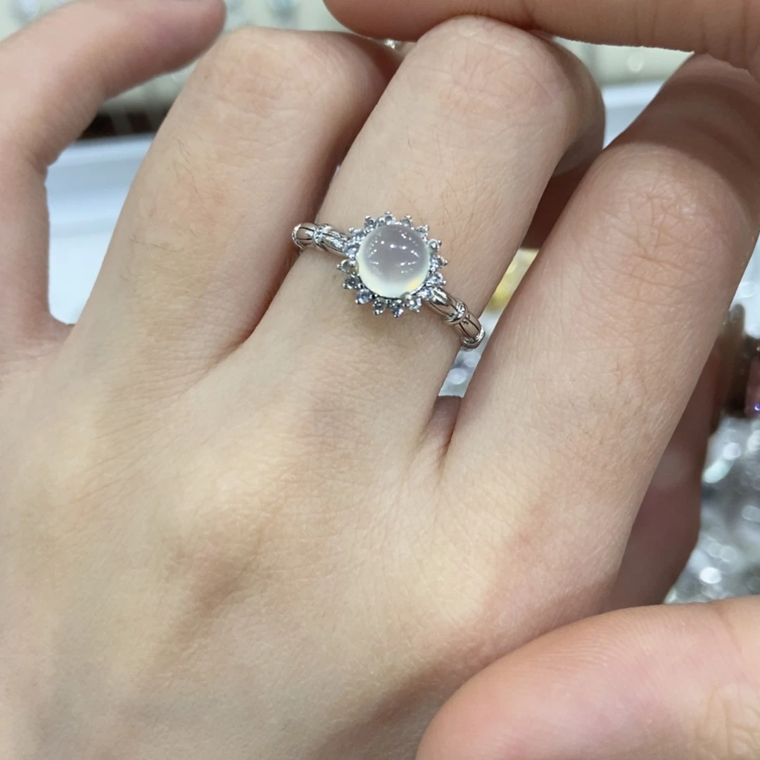 蛇纹石玉银S925镶嵌戒指