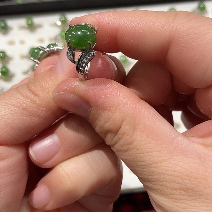 和田玉银S925镶嵌戒指