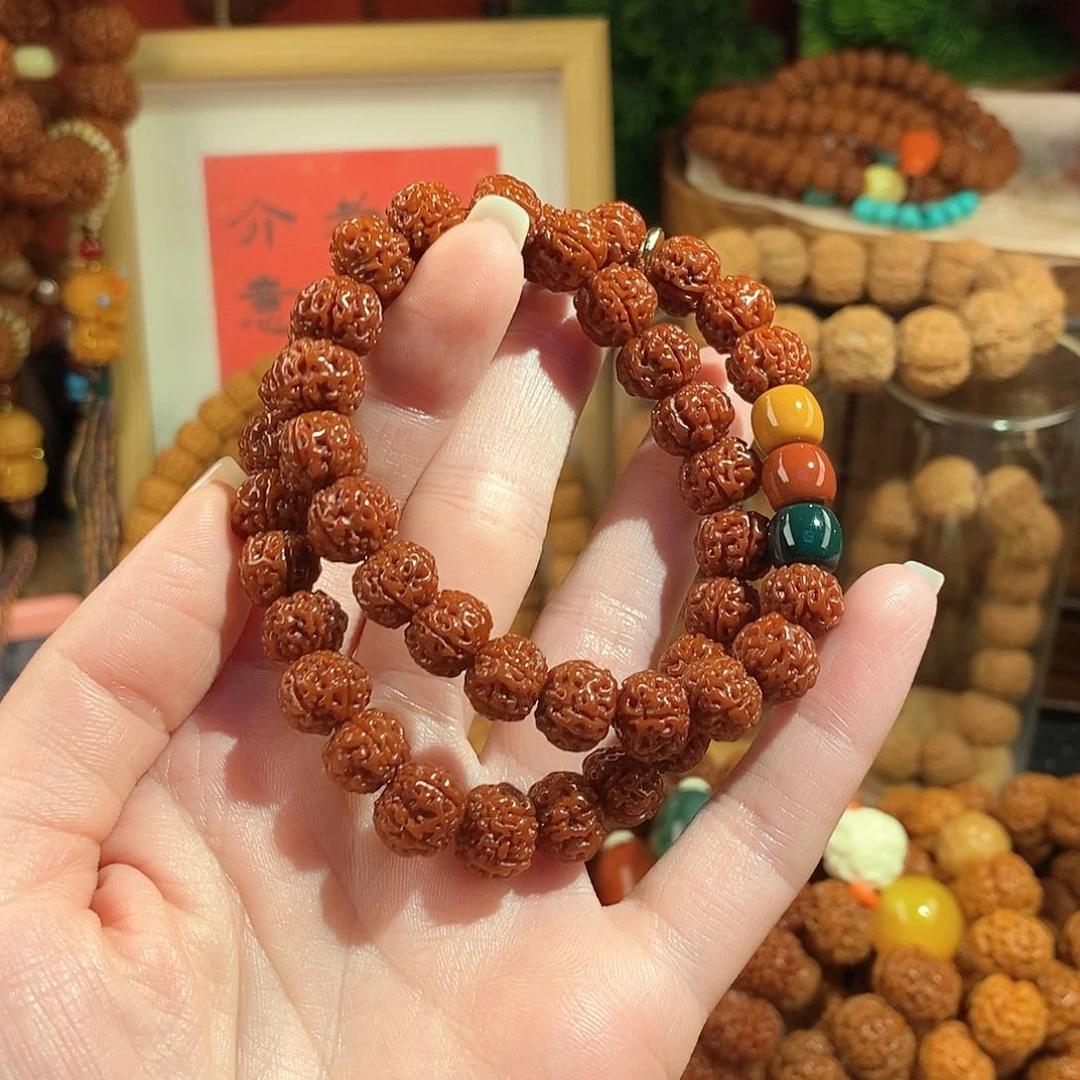 金刚菩提手串105双圈红绿玉华