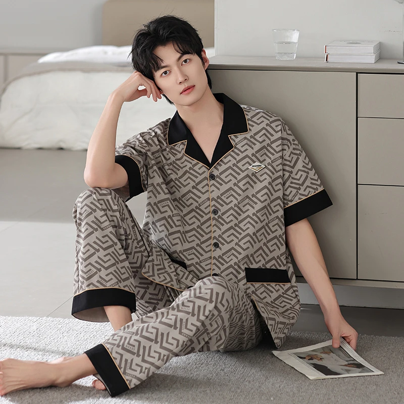 【凉爽纯棉】夏季新款男士短袖长裤纯棉睡衣套装家居服爽棉柔软透气