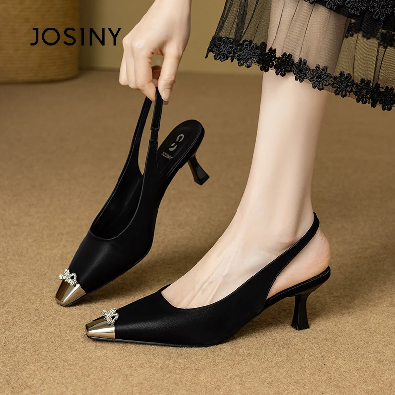 卓诗尼黑色包头凉鞋女2025夏季新款方头单鞋高跟鞋高级气质不累脚