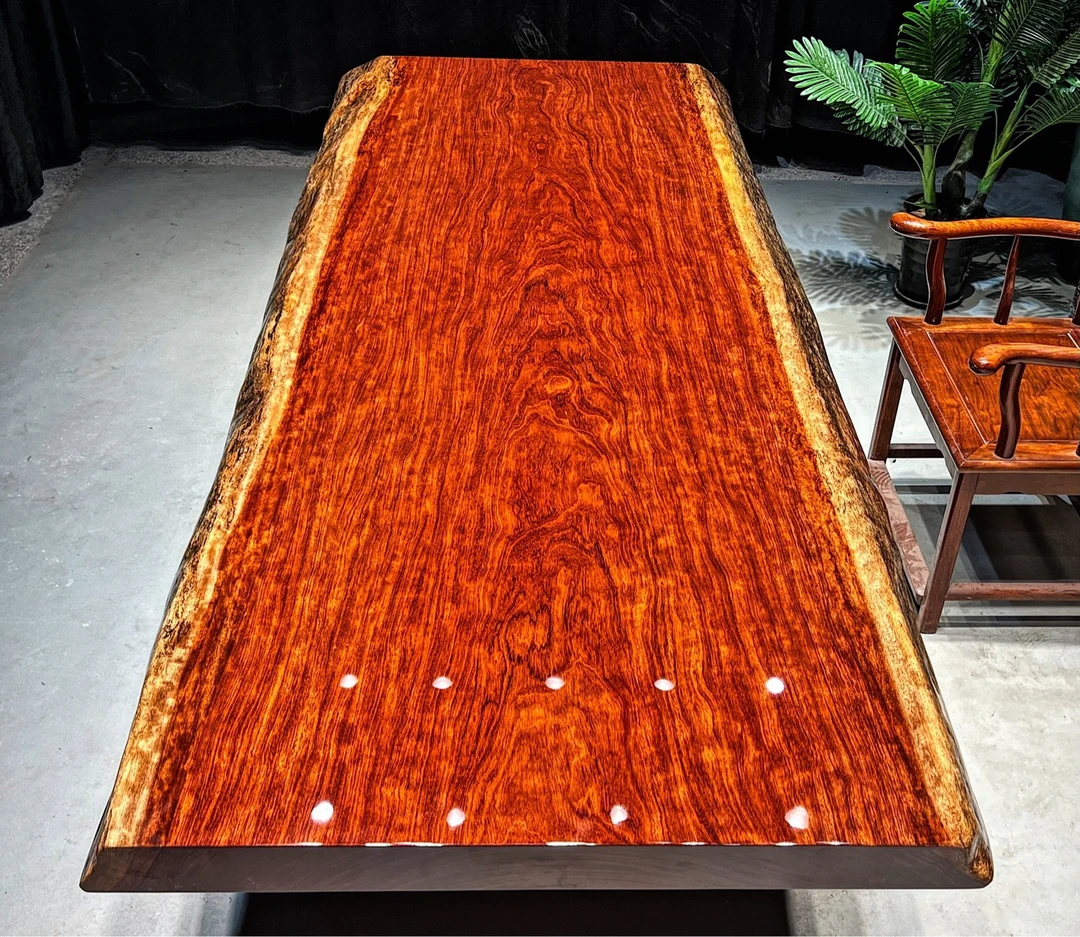 【具豪严选】精品巴花大板 自然边 261*101*8.5送一对工字支架