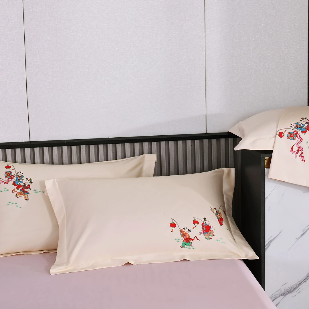 【枕套】民光100%棉斜印花对装透气亲肤细腻轻奢柔软小清新简约枕套