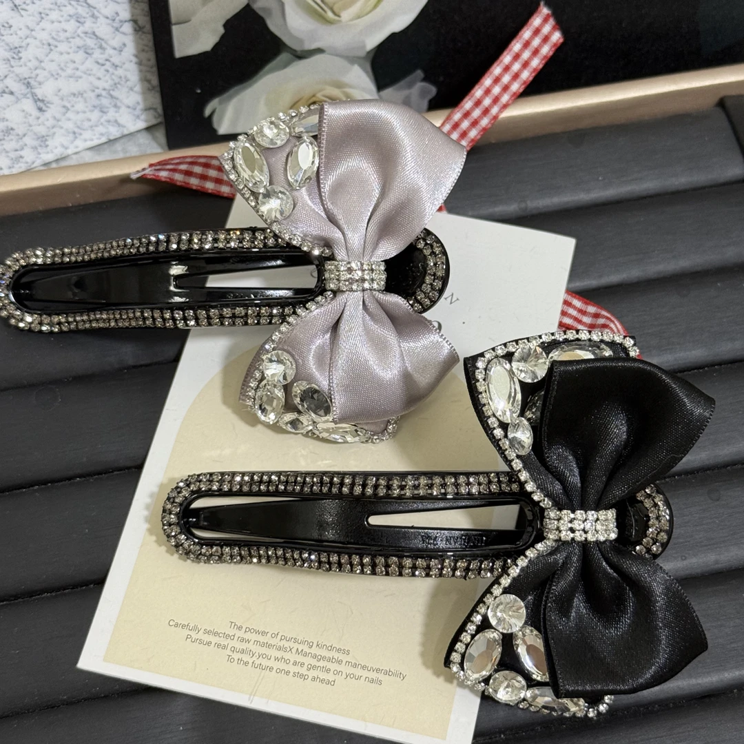 新款11.5厘米满钻懒人夹轻奢时尚缎带蝴蝶结气质发夹抓夹上班族