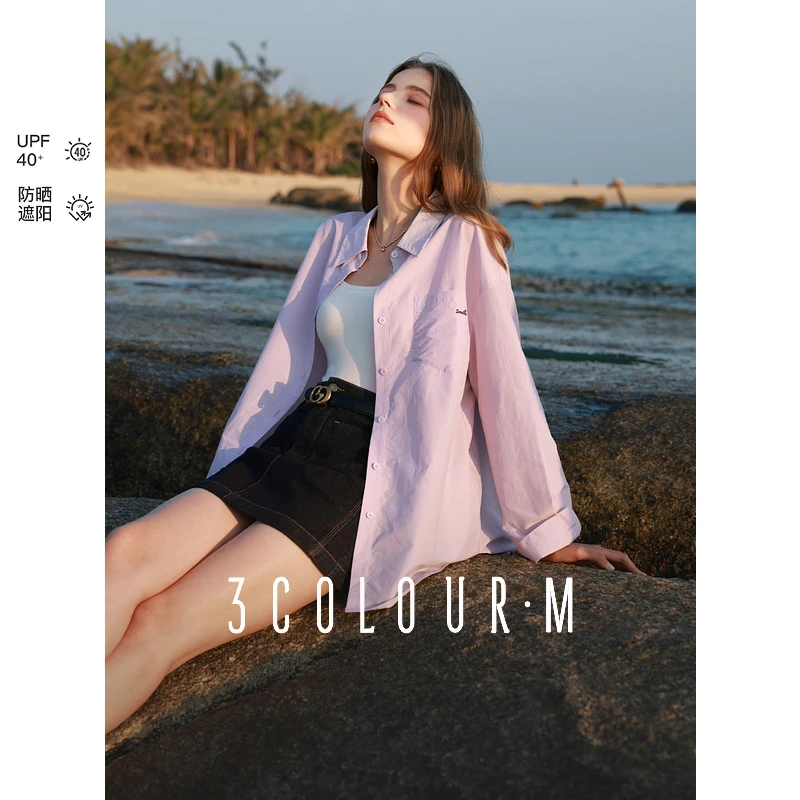 【防晒服】三彩2025夏季新款宽松中长衬衫防紫外线衬衣开衫女M
