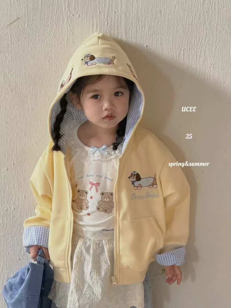 2025春款新款儿童腊肠狗刺绣外套