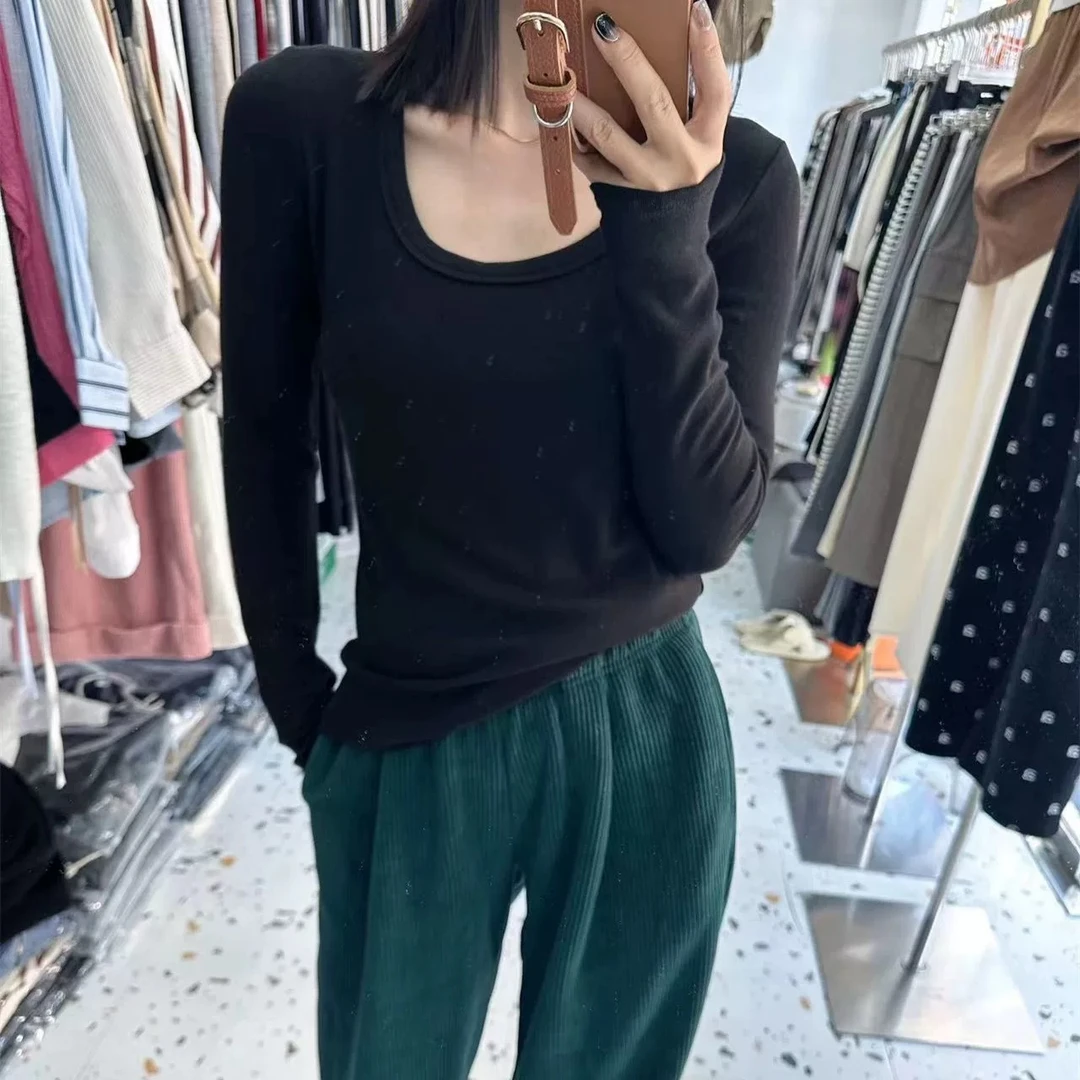 E念家早春新款U领基础百搭上衣2523