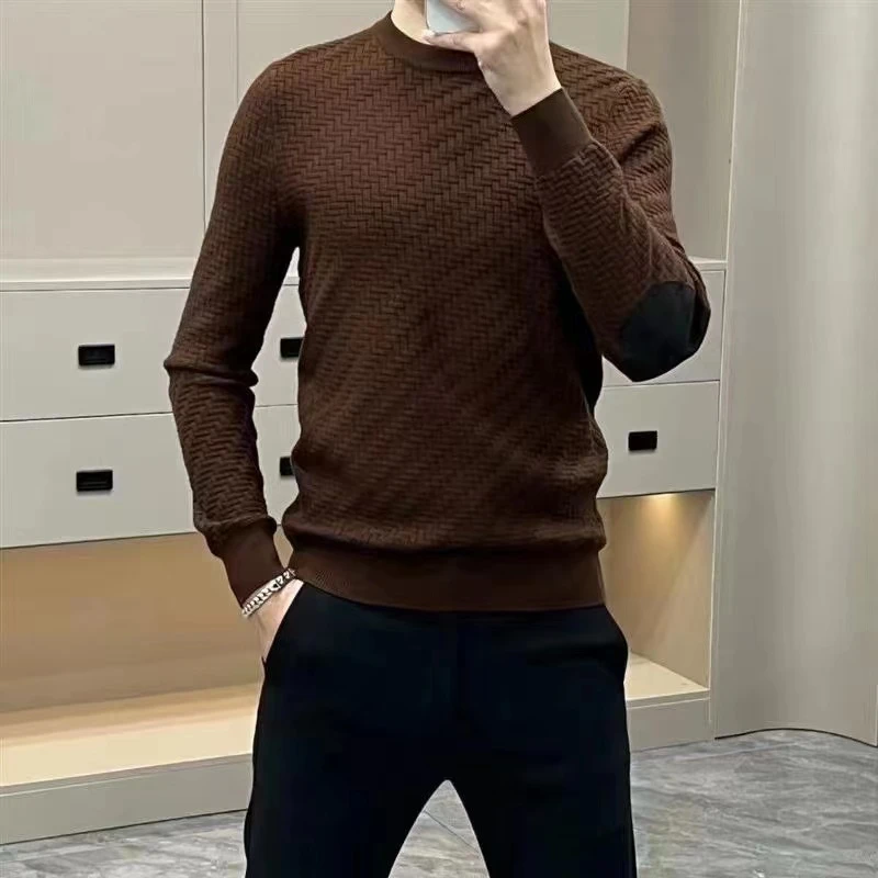 MALEASY/慕礼仕 男士轻奢秋冬新款菱形格长袖圆领针织打底衫毛衣