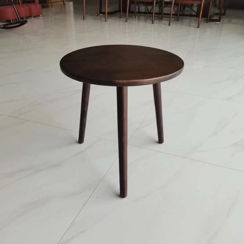 实木圆餐桌简约休闲洽谈桌咖啡厅商务会客接待小圆桌胡桃色