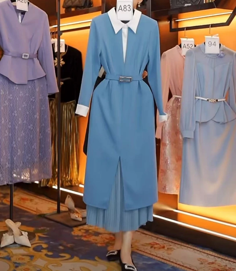 编码A83【QúeenMoon】经典轻奢百搭气质连衣裙拼接长裙 (定制女装)