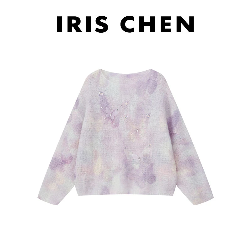 IRIS CHEN 玉蝴蝶 2025秋“重磅马海毛”绵羊毛珠绣毛针织衫25SY739