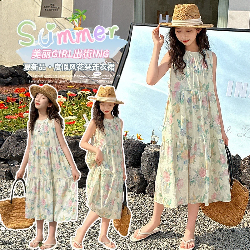 女童连衣裙夏季2025新款无袖连衣裙甜美夏季时尚花朵女童可爱甜妹