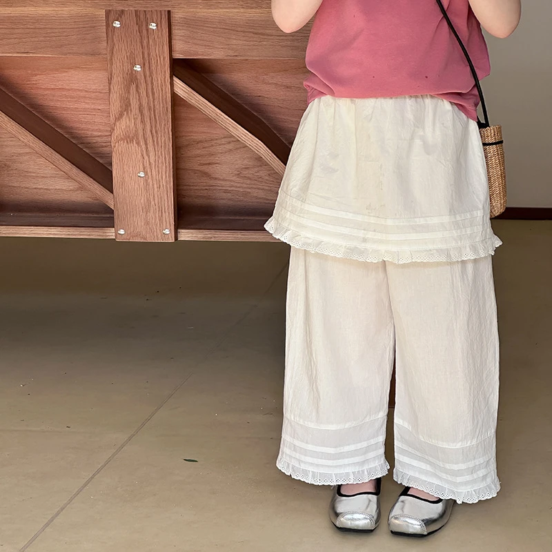 【现货清】童装女童假两件叠穿裙裤花边蕾丝边屁帘直筒裤子25B161