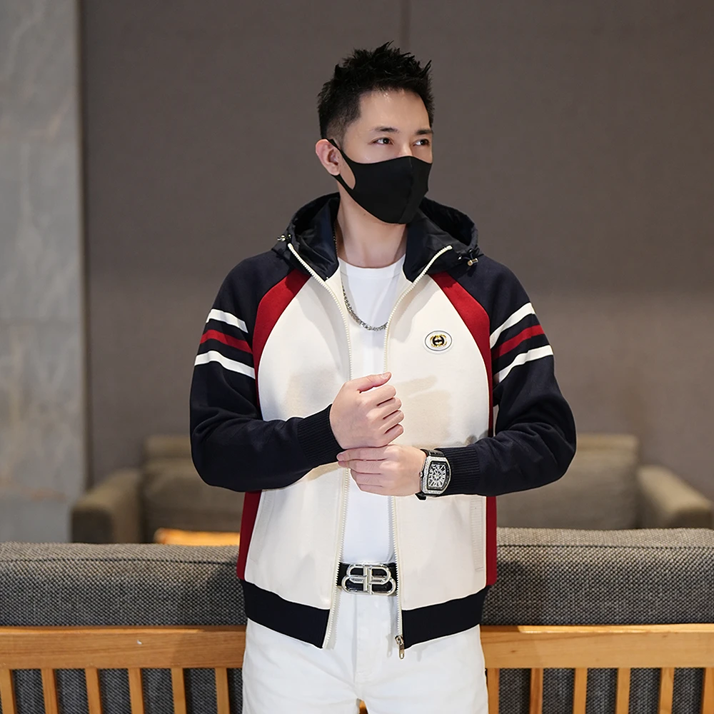 秋季潮流2025男士时尚潮流百搭轻奢休闲连帽夹克外套帅气撞色