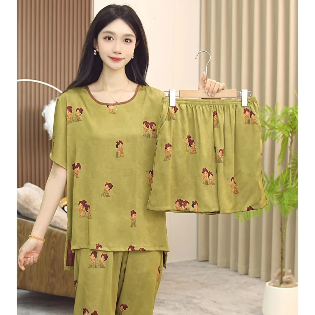 琪琪家【寒木春华】舒适睡衣女士套装可外穿家居服七分袖三件套BQQ