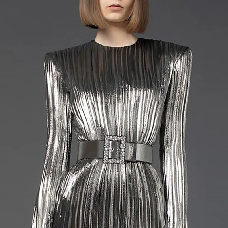 现货 欧美明星2025新款系腰带BLING BLING闪亮百褶超短连衣裙礼服