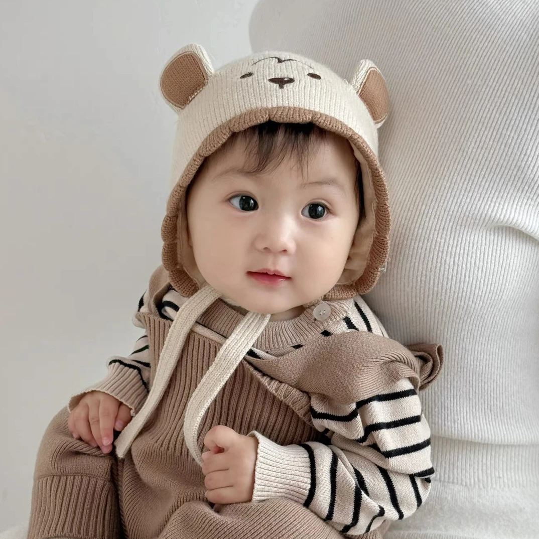 婴儿帽子秋冬季宝宝毛线帽婴幼儿男护耳针织帽加厚新款小冬季保暖