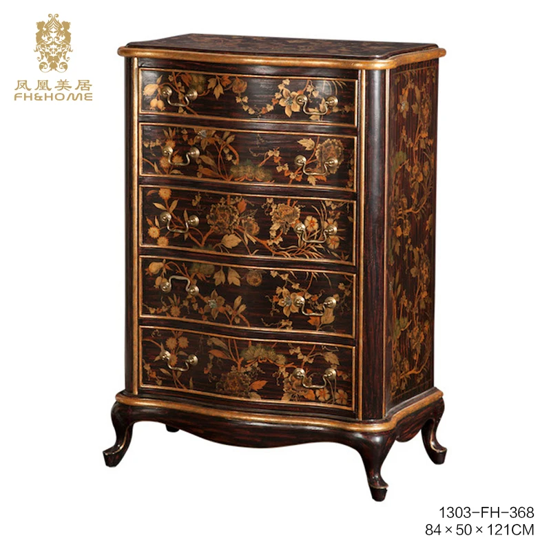 FH&HOME/凤凰美居欧式玄关客厅手绘大容量五斗柜