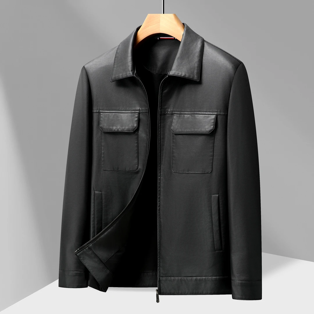 【郭有样轻奢风推荐】秋季男士翻领商务休闲PU皮时尚拉链皮衣夹克