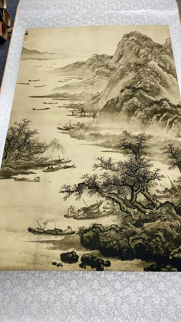 汝安文化 明代  吴伟《渔乐图》尺寸 155*72 博物馆级高清复刻