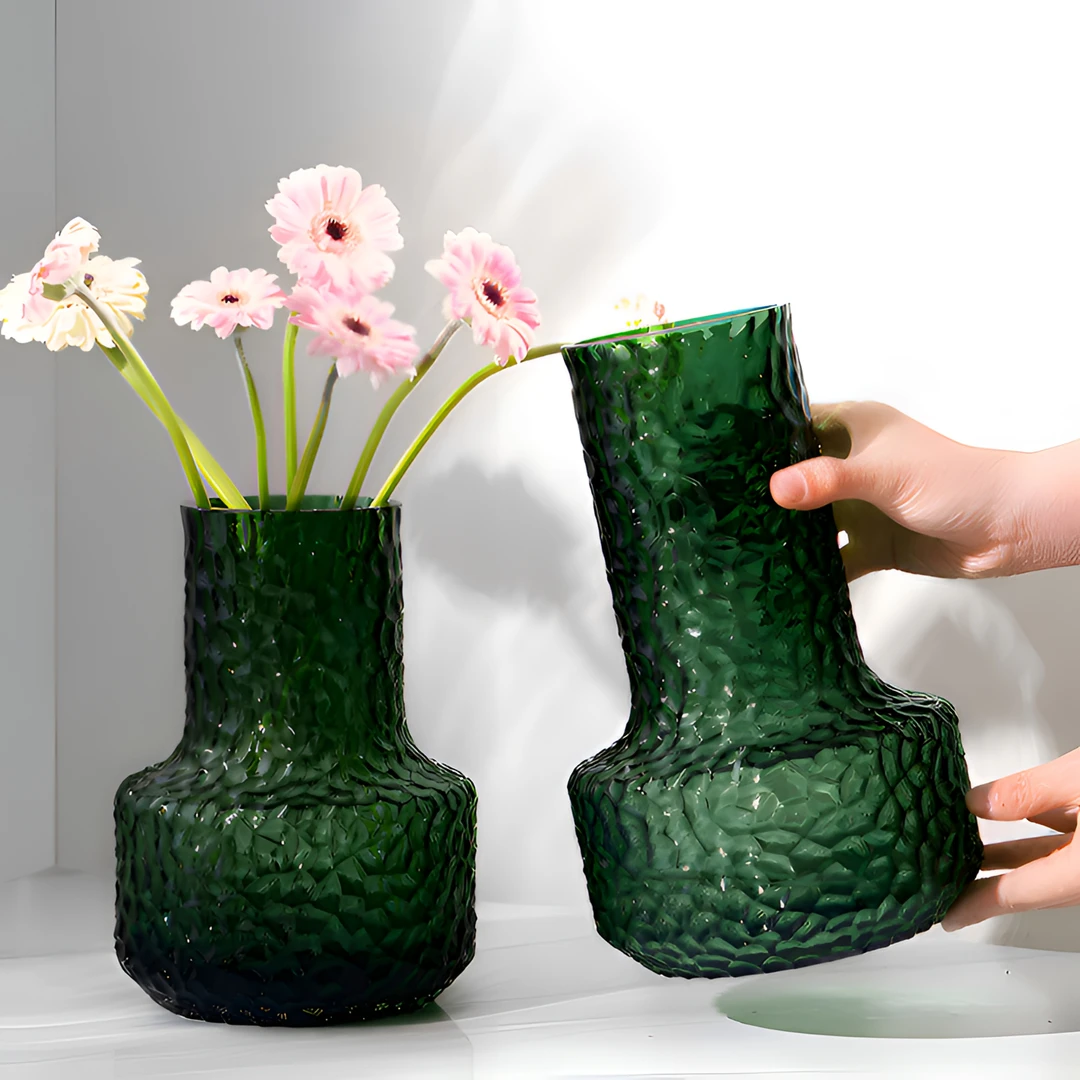 雾枫简约ins风北欧竖条花瓶玻璃轻奢水养鲜花插花器客厅桌面装饰