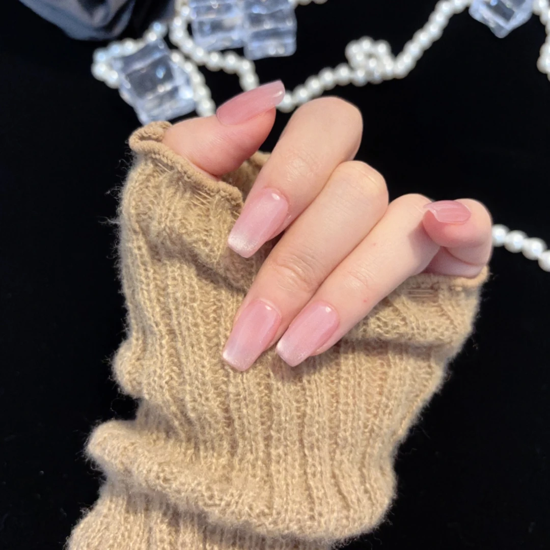 【D011】手工穿戴甲法式猫眼渐变爆闪显白公主千金风美甲