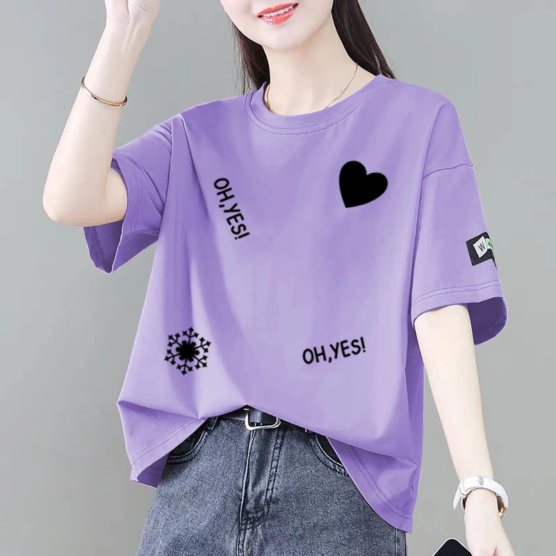 100%纯棉短袖t恤女夏季新款韩版显瘦宽松时尚遮肚减龄百搭上衣ins