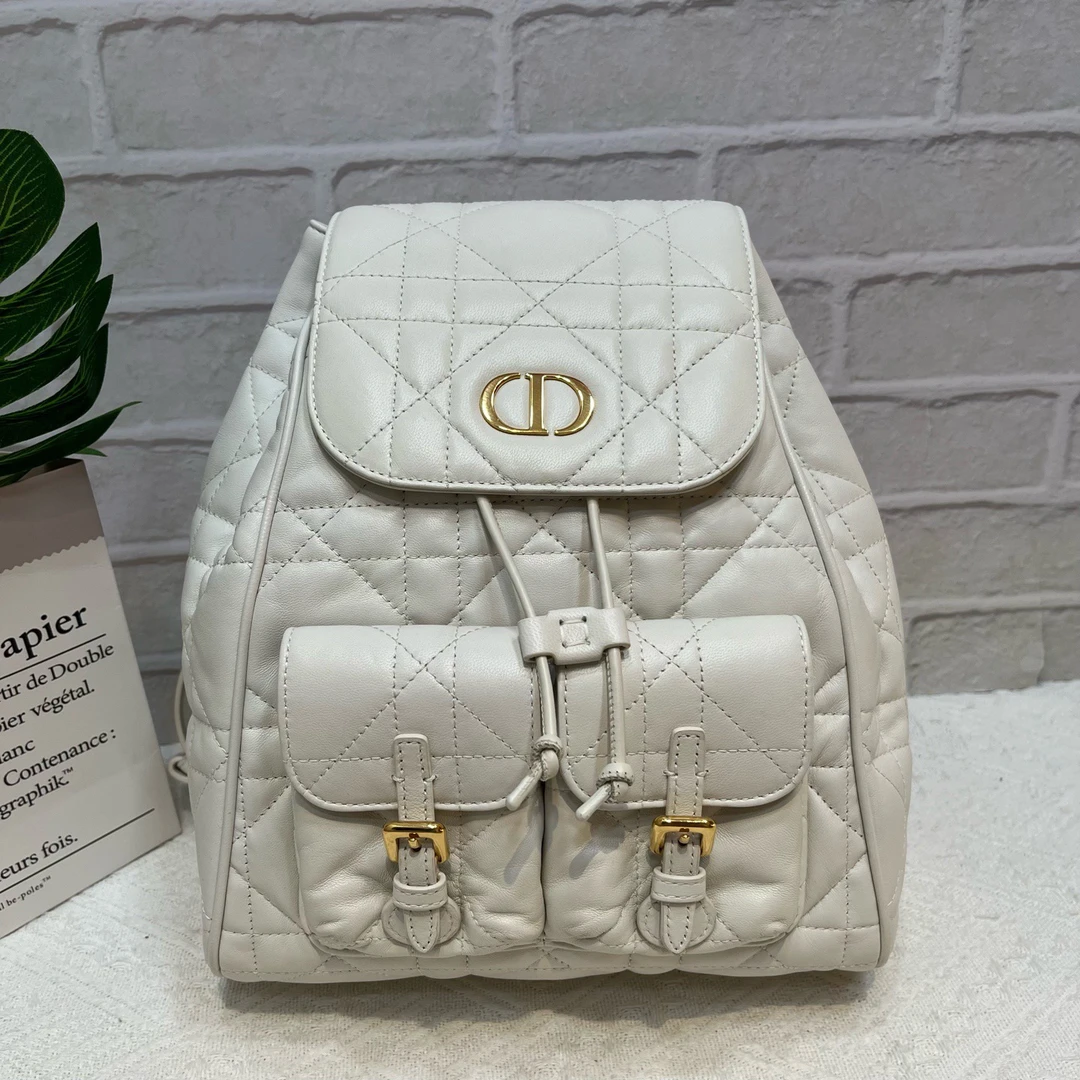 99新 DIOR/迪奥 Dior迪奥 caro双肩包白金 中号 24年