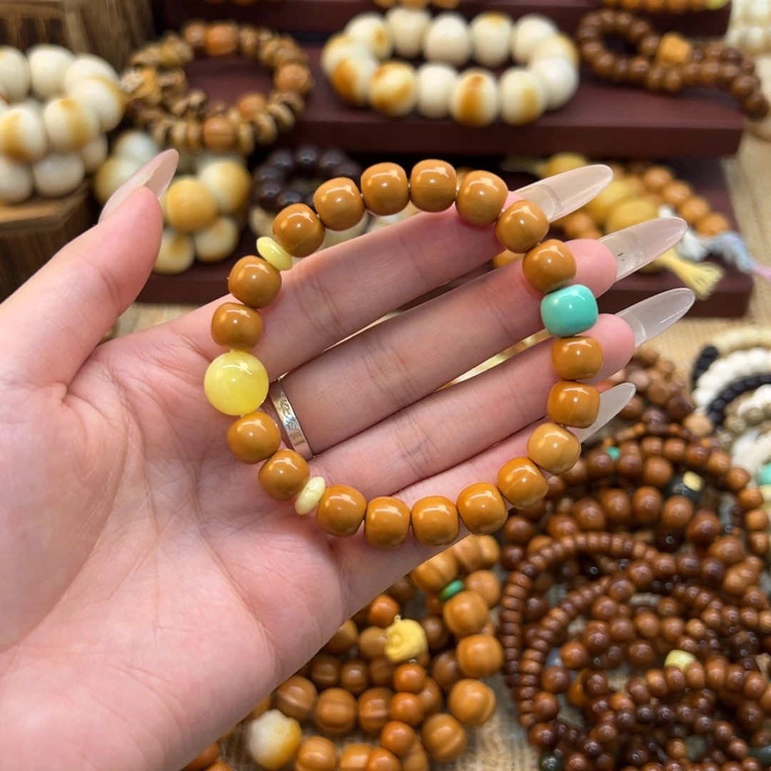 手串猴头核桃老型珠搭配圆珠桶珠