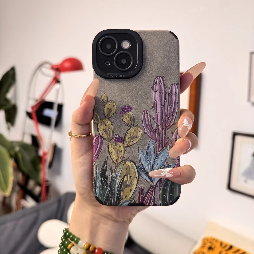 【适用于苹果全型号】仙人掌复古手机壳13全包苹果16 Pro Max配件