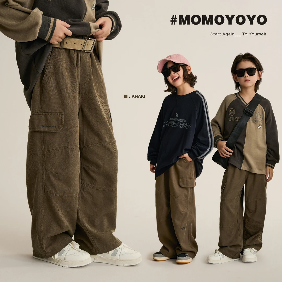 辰辰妈【帅帅的】女童休闲工装裤早秋新款口袋机能风亲子裤8110D