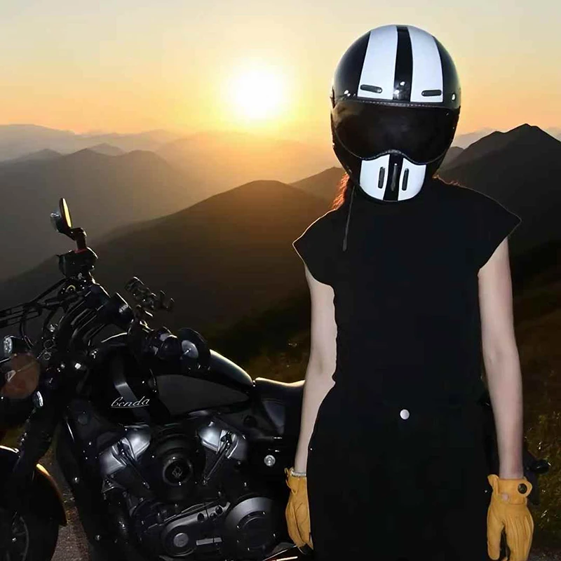 玻璃钢复古摩托车头盔男女3C认证猪鼻小盔体机车哈雷全盔巡航四季