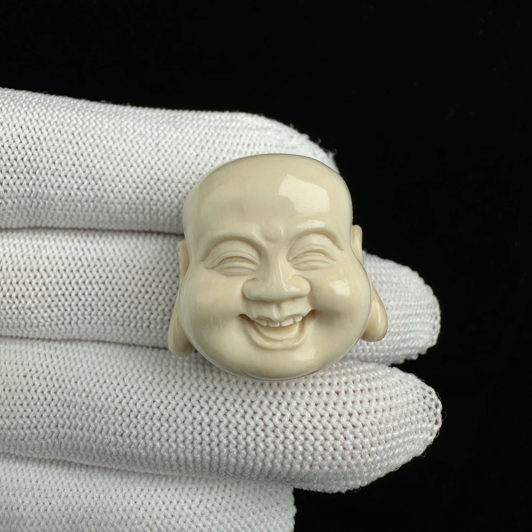 K5067天然猛犸牙 雕刻弥勒牌27*26*14mm支持鉴定 假一罚四
