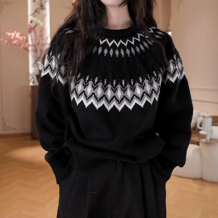 诗诗·法式设计款时尚条纹毛衫宽松休闲百搭圆领毛衣女SS-000266H