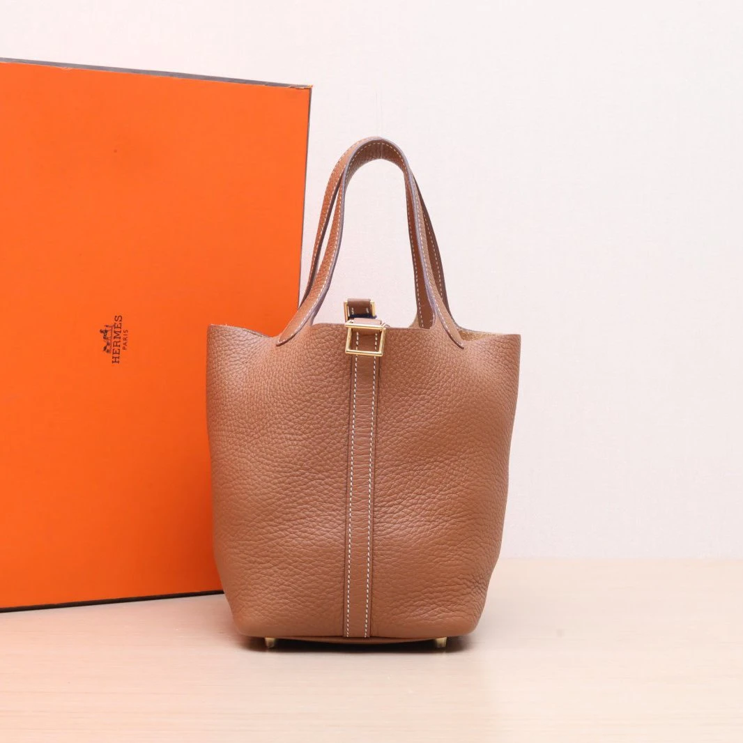 95新 Hermes/爱马仕 【双双活动】 18 菜篮子 37金棕色 TC皮 Z刻