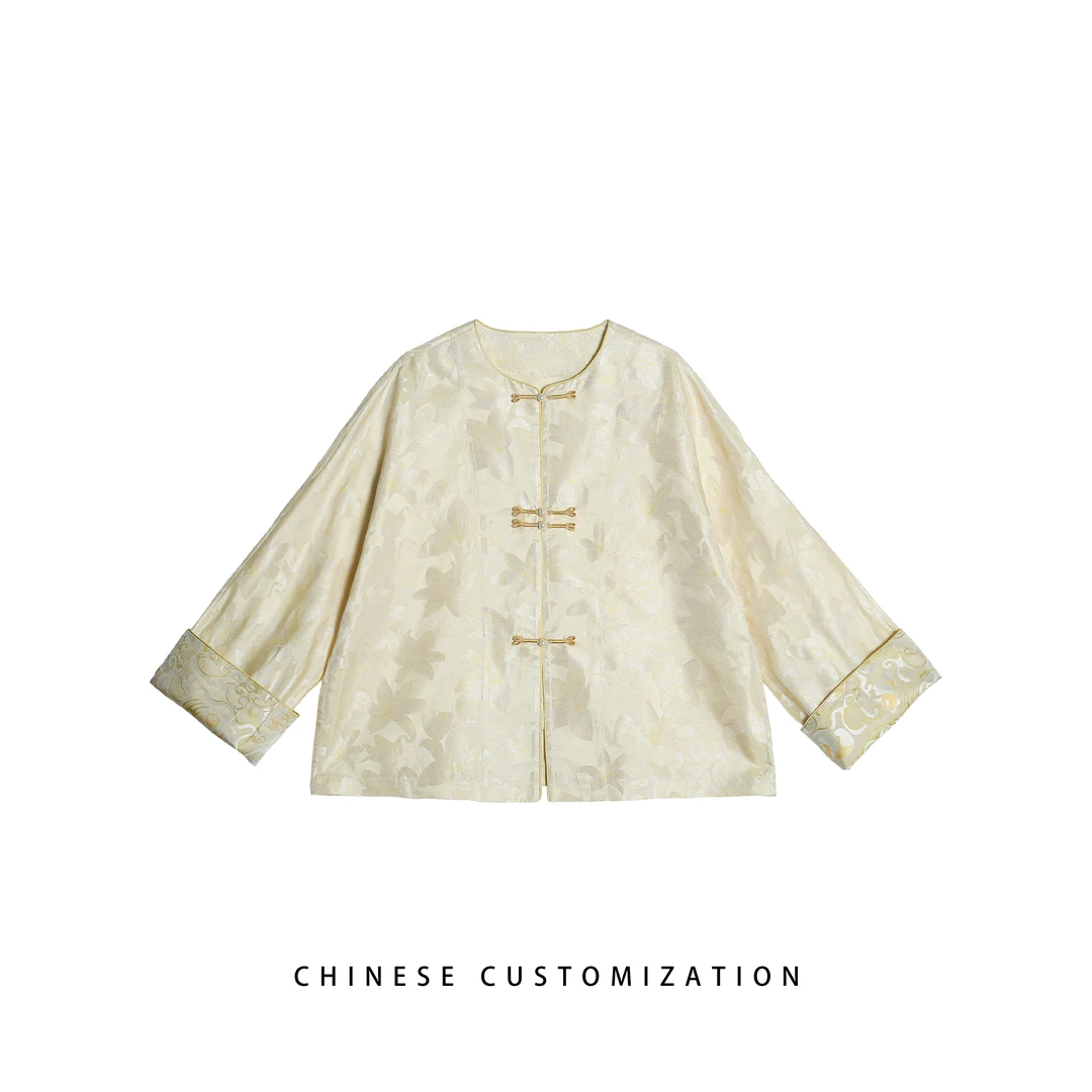 满分桑蚕丝白百合 重工宋锦萝 国风上衣外套25LY098