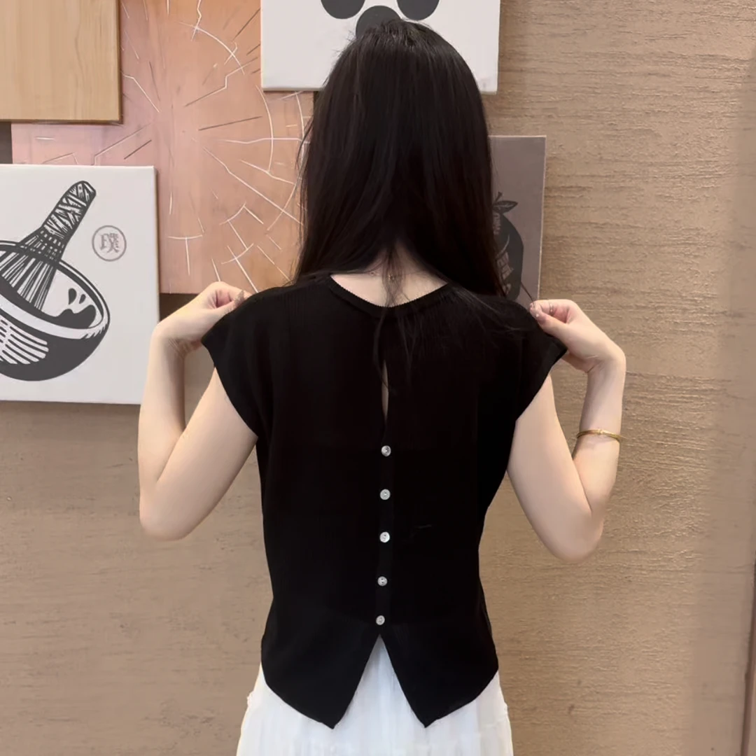 短袖圆领夏季不褪色镂空针织衫宽松针织衫