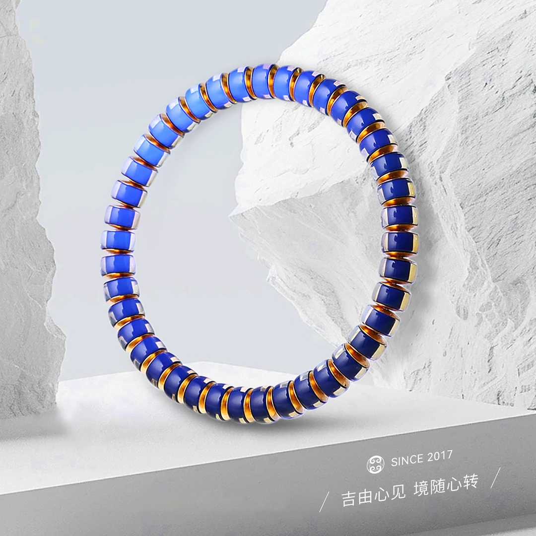 【吉由罗】蓝珀药片单圈 净水蓝珀 时尚饰品 可变色