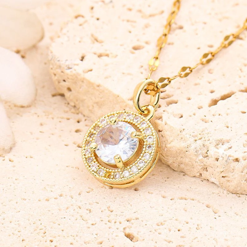 时尚经典 气质简约圆形镶钻吊坠项链-YS-2A