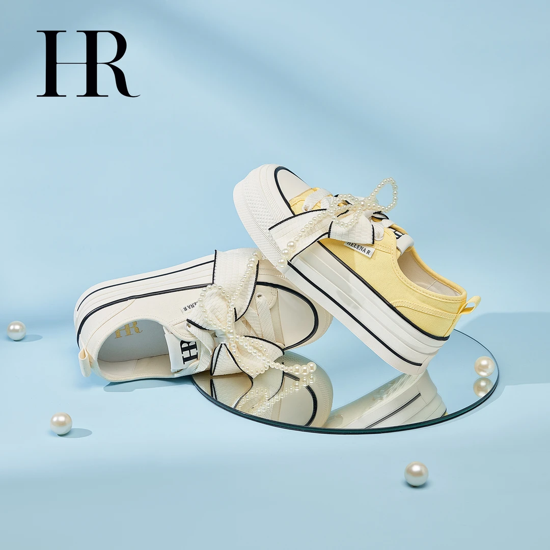 HR/赫莲娜秋季透气甜美风时尚休闲帆布鞋系带百搭圆头低帮舒适