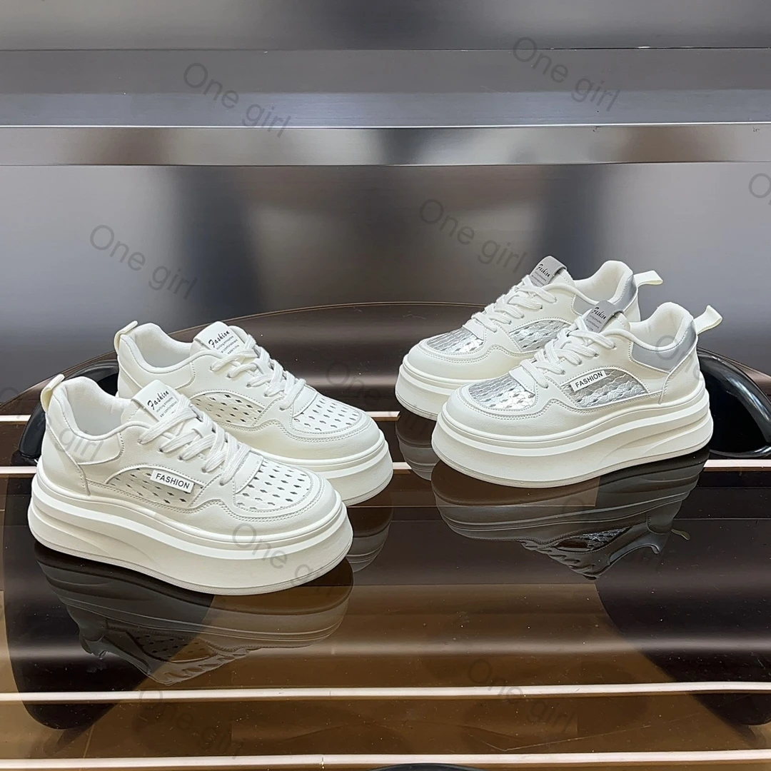 【llll组合】网面镂空小白鞋女款2025新款夏季薄款透气厚底运动休闲