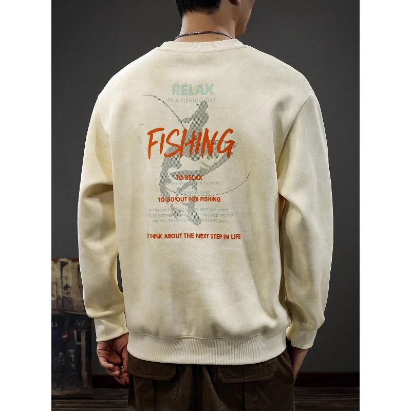 U&PURA美式重磅水洗云染长袖卫衣男秋冬2025新款宽松圆领印花外套